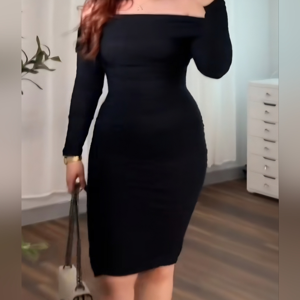 Chic Off-Shoulder Black Long Sleeve Dress